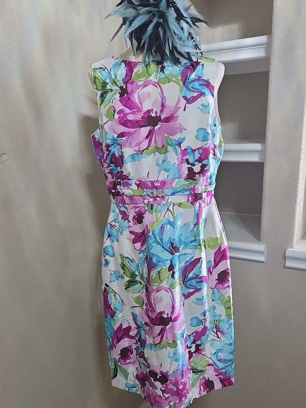 Preston & York White Midi Dress with Pink, Blue & Green Florals